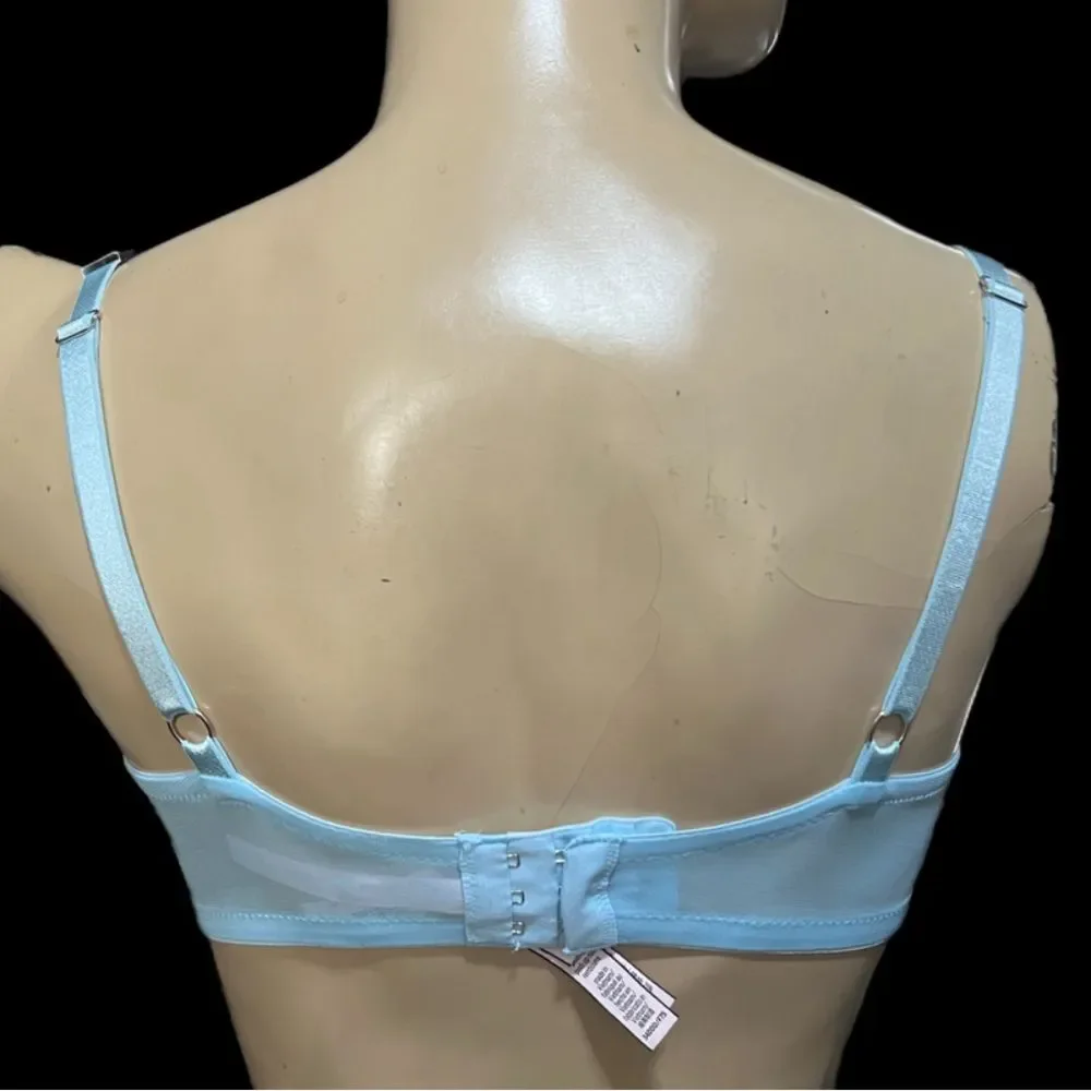 Victoria’s Secret Push Up without the padding lemon embroidered mesh blue 36DDD